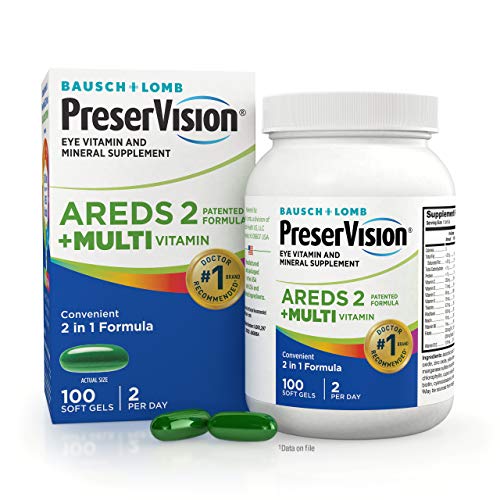Book Cover PreserVision AREDS 2 + Multivitamin, 2-in-1 Eye Vitamin, Contains Vitamin C, D, E & Zinc, 100 Softgels (Packaging May Vary)