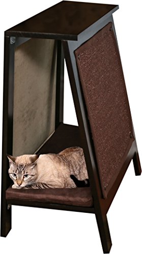 The Refined Feline Wooden Cat Furniture Bed Scratching Post, End Table with Durable Sisal Board Scratcher Pad for Kitty