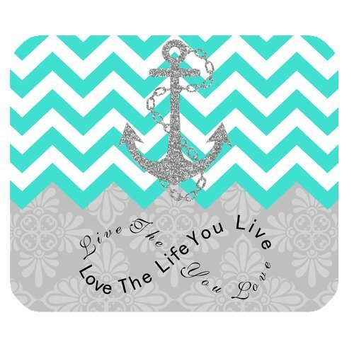 genetice Live the Life You Love, Love the Life You Live Gray Anchor Turquoise Chevron & European Retro Personality Desings Gaming Mouse Pad Style