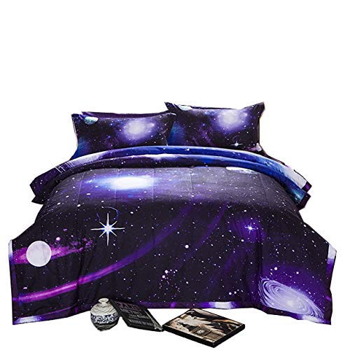 Book Cover A Nice Night Galaxy 3D Printing Never Fade Quilt Outer Space Comforter Sets with 2 Matching Pillow Covers Full Size