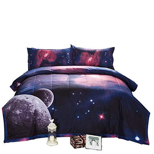A Nice Night Galaxy Comforter 3D Printing Never Fade Quilt Outer Space Comforter Sets with 2 Matching Pillow Covers