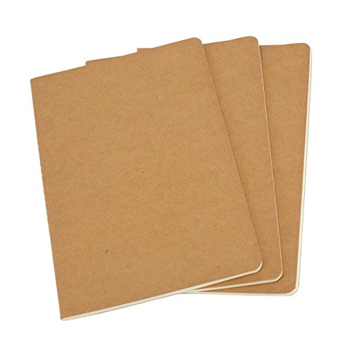 Unlined Travel Journal Set With 3 Notebook Journals for Travelers - Kraft Brown Soft Cover - A5 Size - 100gsm - 210 mm x 140 mm - 60 Pages/ 30 Sheets