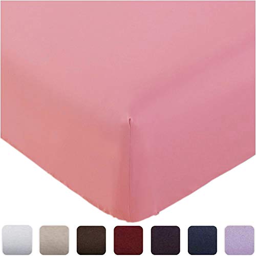 Book Cover Mellanni Fitted Sheet Queen Pink - Brushed Microfiber 1800 Bedding - Wrinkle, Fade, Stain Resistant - Deep Pocket - 1 Single Fitted Sheet Only (Queen, Pink)