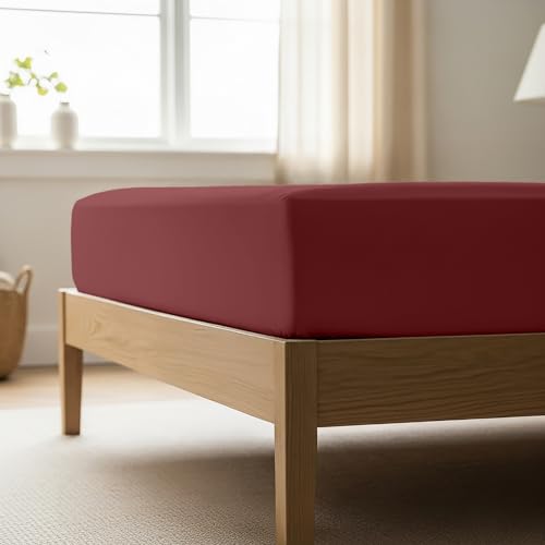 Mellanni Twin XL Fitted Sheet - Deep Pocket Cooling Sheets up to 16 inch - Hotel Luxury 1800 Bedding - Wrinkle, Fade, Stain Resistant - 1 Single Twin XL Fitted Sheet Only (Twin XL, Burgundy)