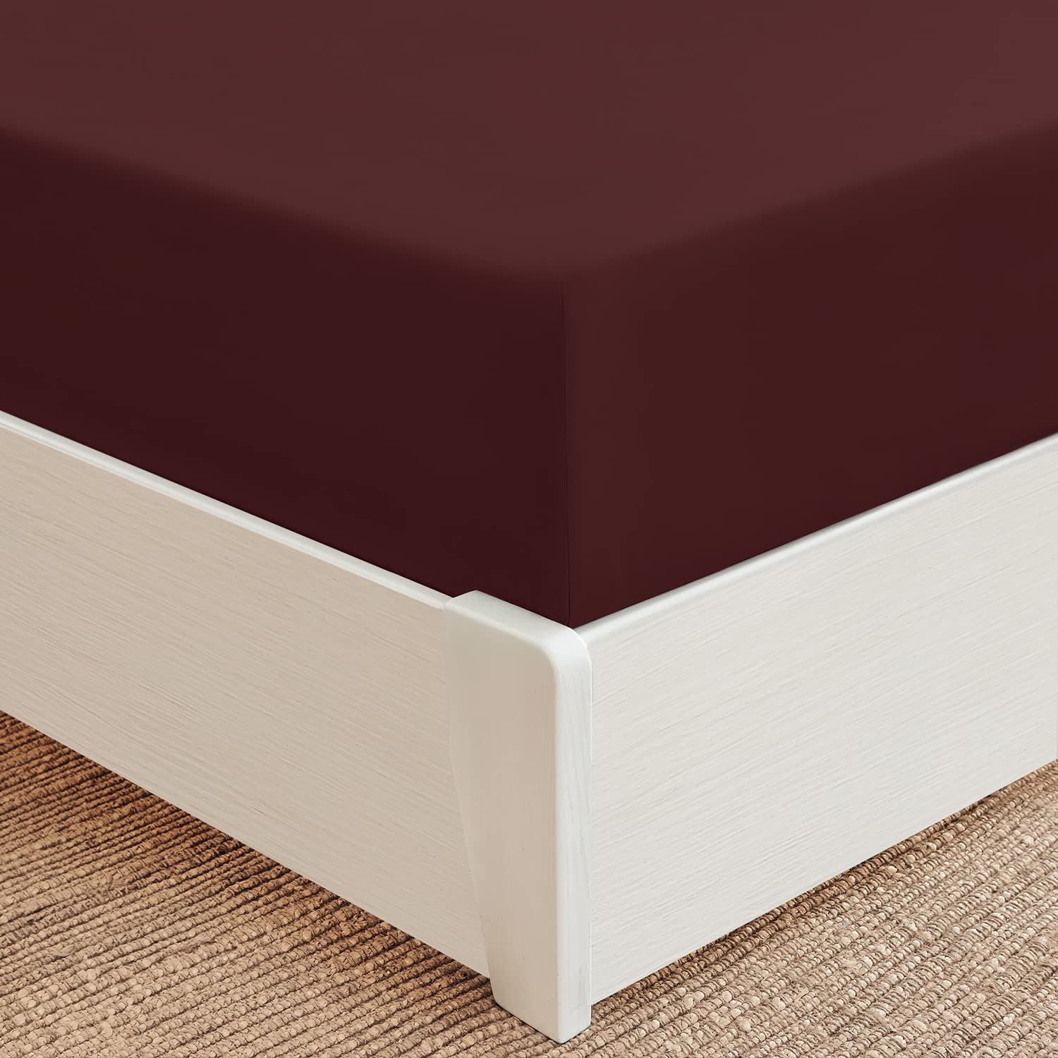 Book Cover Mellanni Fitted Sheet King Burgundy - Brushed Microfiber 1800 Bedding - Wrinkle, Fade, Stain Resistant - Deep Pocket - 1 Single Fitted Sheet Only (King, Burgundy)