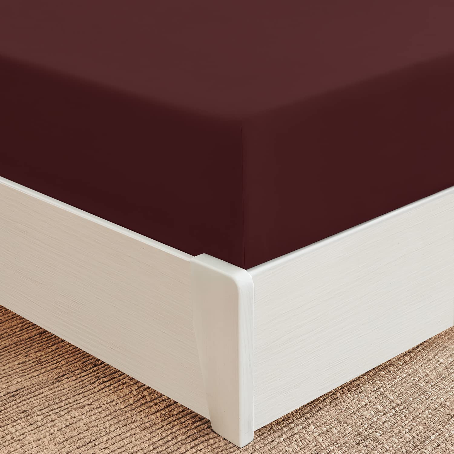 Mellanni Fitted Sheet King Burgundy - Brushed Microfiber 1800 Bedding - Wrinkle, Fade, Stain Resistant - Deep Pocket - 1 Single Fitted Sheet Only (King, Burgundy)
