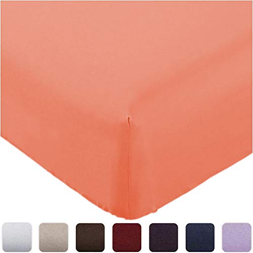 Book Cover Mellanni Fitted Sheet King Coral - Brushed Microfiber 1800 Bedding - Wrinkle, Fade, Stain Resistant - Deep Pocket - 1 Single Fitted Sheet Only (King, Coral)