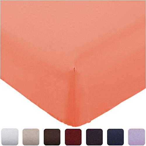Mellanni Fitted Sheet King Coral - Brushed Microfiber 1800 Bedding - Wrinkle, Fade, Stain Resistant - Deep Pocket - 1 Single Fitted Sheet Only (King, Coral)