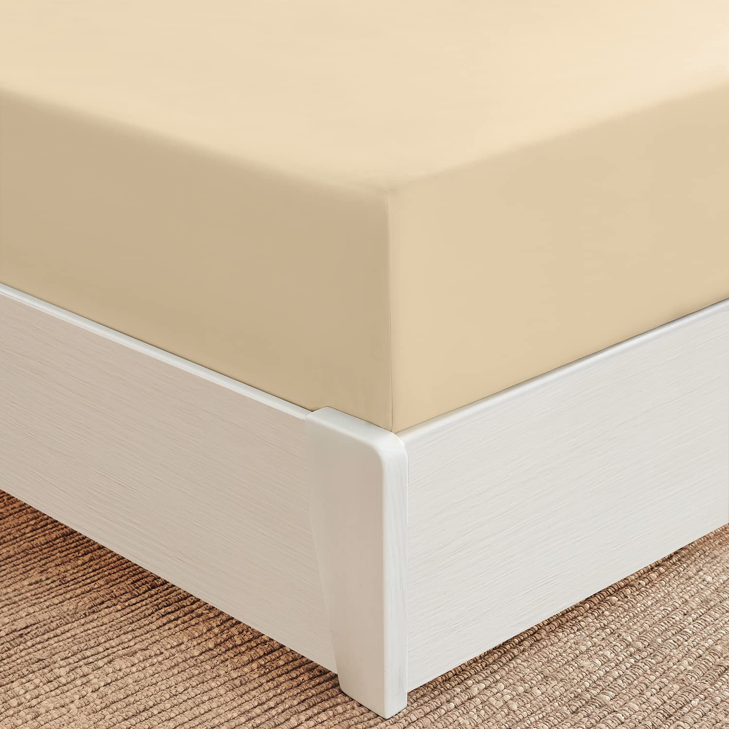 Mellanni California King Fitted Sheet Only - Iconic Collection Bedding Sheets - Soft & Cooling Sheets with up to 16 inch Deep Pocket - Wrinkle, Fade, Stain Resistant - 1 PC (Cal King, Beige) California King Beige