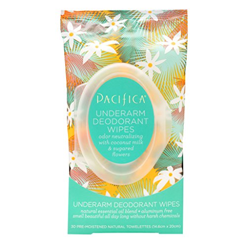 Pacifica Beauty Underarm Deodorant Wipes, Coconut Milk & Sugared Flowers, 30 Count