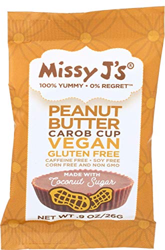 Missy J's Peanut Butter Carob Cups .9 Ounce 12 Pack | Carob Made w/Coconut Sugar, Vegan and Gluten-Free | Healthy Caffeine Free Substitute for Chocolate, Perfect for Snacks and Treats