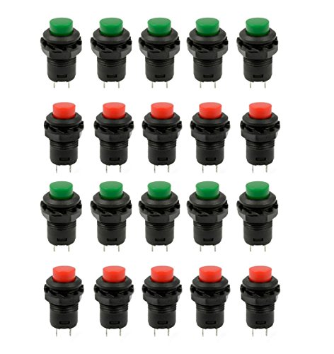 Honbay 20 Pcs 1.2inch Thread Green & Red Cap SPST Latching Type Push Button Switch Off-ON