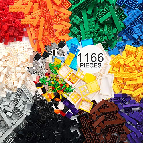 EP EXERCISE N PLAY 1166 Piece Building Bricks Kit with Wheels, Tires, Axles, Windows ,Doors and Leaves, Flowers,Grass - Classic Colors - Compatible with All Major Brands(Colorful-1, 1166pcs)