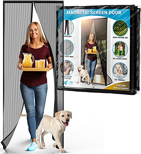 Flux Phenom The Original Magnetic Screen Door - Easy Install, Self-Closing, Pet-Friendly Door Screen Magnetic Closure - Heavy Duty Magnetic Door Screen Mesh for Convenient Entry, Keeps Bugs Out