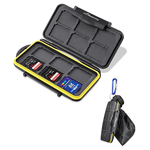 Beeway Memory Card Carrying Case Holder for SD SDHC SDXC - 12 Slots Sealed Waterproof with Storage Bag & Carabiner