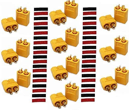 Finware 10 Pair XT60 XT-60 Male Female Bullet Connectors Power Plugs with Heat Shrink for RC Lipo Battery