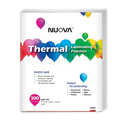 Nuova Premium Thermal Laminating Pouches, 9" x 11.5"/Letter Size/3 mil, 200 Pack (LP200H)