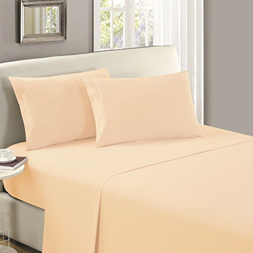 Book Cover Mellanni Queen Flat Sheet - Hotel Luxury 1800 Bedding Cooling Top Sheet - Softest Sheets - Wrinkle, Fade, Stain Resistant - 1 Queen Flat Sheet Only (Queen, Beige)