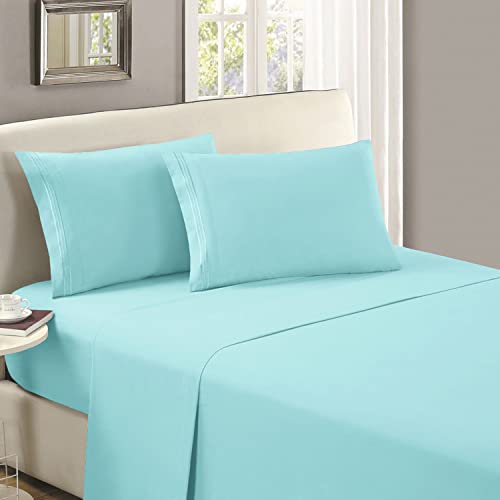 Book Cover Mellanni Queen Flat Sheet - Hotel Luxury 1800 Bedding Cooling Top Sheet - Softest Sheets - Wrinkle, Fade, Stain Resistant - 1 Queen Flat Sheet Only (Queen, Baby Blue)