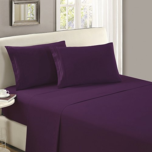 Book Cover Mellanni Flat Sheet Queen Purple - Brushed Microfiber 1800 Bedding Top Sheet - Wrinkle, Fade, Stain Resistant - Ultra Soft - Hypoallergenic (Queen, Purple)