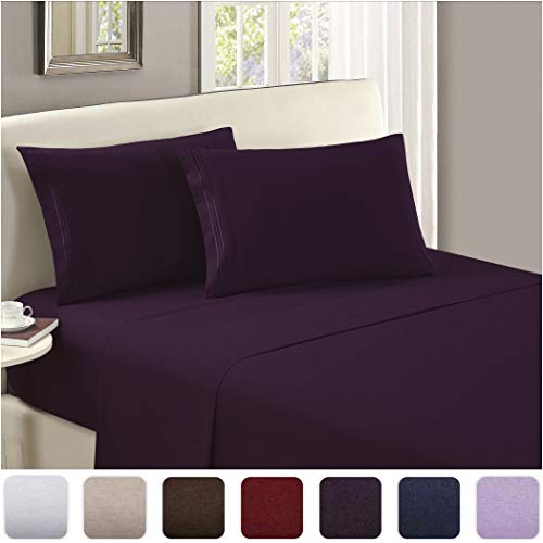 Book Cover Mellanni Luxury Flat Sheet - Brushed Microfiber 1800 Bedding Top Sheet - Wrinkle, Fade, Stain Resistant - Ultra Soft - Hypoallergenic - 1 Flat Sheet Only (Twin, Purple)