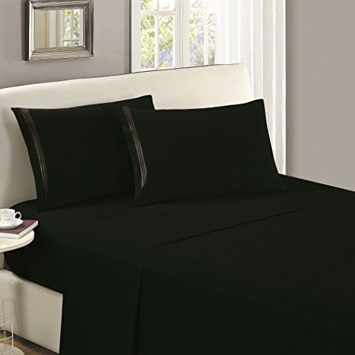 Book Cover Mellanni Queen Flat Sheet - Hotel Luxury 1800 Bedding Cooling Top Sheet - Softest Sheets - Wrinkle, Fade, Stain Resistant - 1 Queen Flat Sheet Only (Queen, Black)