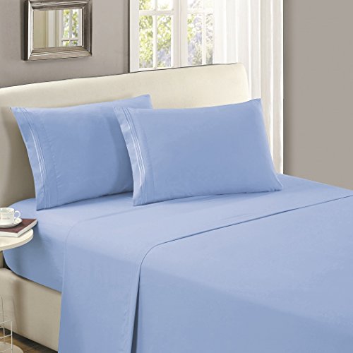 Book Cover Mellanni Luxury Flat Sheet - Brushed Microfiber 1800 Bedding Top Sheet - Wrinkle, Fade, Stain Resistant - Ultra Soft - 1 Flat Sheet Only (Queen, Blue Hydrangea)