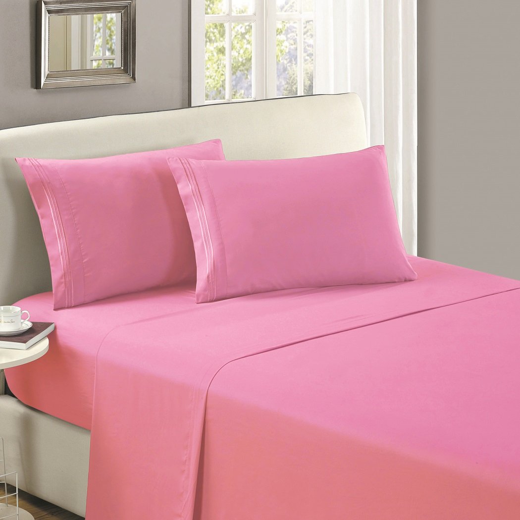 Book Cover Mellanni Queen Size Flat Sheet - Iconic Collection Bedding Sheets - Hotel Luxury, Extra Soft, Cooling Top Sheet - Easy Care - Wrinkle, Fade, Stain Resistant - 1 Flat Sheet Only (Queen, Pink) Queen - Flat Sheet Only 27 - Pink