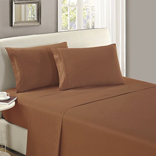 Book Cover Mellanni Twin XL Flat Sheet - Hotel Luxury 1800 Bedding Cooling Top Sheet - Softest Sheets - Wrinkle, Fade, Stain Resistant - 1 Twin XL Flat Sheet Only (Twin XL, Mocha)