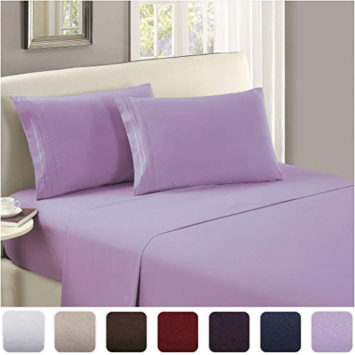 Book Cover Mellanni Luxury Flat Sheet - Brushed Microfiber 1800 Bedding Top Sheet - Wrinkle, Fade, Stain Resistant - Ultra Soft - Hypoallergenic - 1 Flat Sheet Only (Twin XL, Violet)