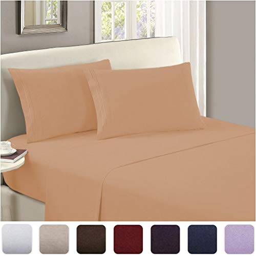Book Cover Mellanni Luxury Flat Sheet - Brushed Microfiber 1800 Bedding Top Sheet - Wrinkle, Fade, Stain Resistant - Ultra Soft - Hypoallergenic - 1 Flat Sheet Only (Twin XL, Tan)