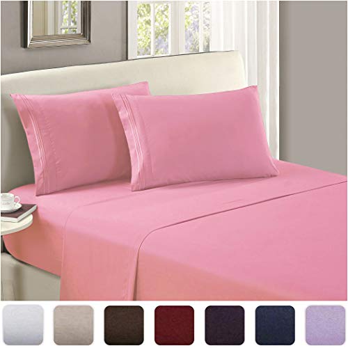Book Cover Mellanni Luxury Flat Sheet - Brushed Microfiber 1800 Bedding Top Sheet - Wrinkle, Fade, Stain Resistant - Ultra Soft - Hypoallergenic - 1 Flat Sheet Only (King, Pink)