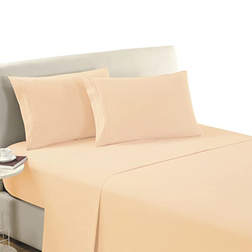 Book Cover Mellanni Full Flat Sheet - Hotel Luxury 1800 Bedding Cooling Top Sheet - Softest Sheets - Wrinkle, Fade, Stain Resistant - 1 Full Size Flat Sheet Only (Full, Beige)