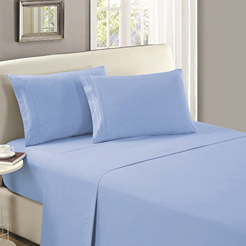 Mellanni California King Flat Sheet - Hotel Luxury 1800 Bedding Cooling Top Sheet - Softest Sheets - Wrinkle, Fade, Stain Resistant - 1 Flat California King Sheet Only (Cal King, Blue Hydrangea)
