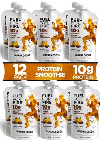Book Cover Fuel For Fire - Banana Cocoa (12 Pack) Fruit & Protein Smoothie Squeeze Pouch | Perfect for Workouts, Kids, Snacking - Gluten Free, Soy Free, Kosher (4.5 ounce pouches)