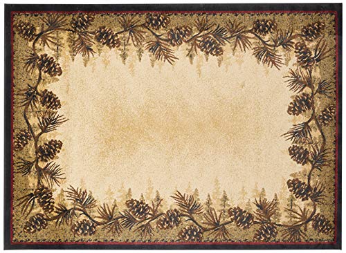 Book Cover Rustic Lodge Pine Cone Border Brown 5x7 Area Rug, 5'3x7'3