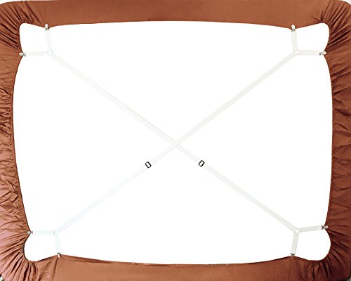 The Nyche Designs Crisscross 2 Way Adjustable Bed Sheet Straps Suspenders Grippers Fasteners for All Bedsheets Fitted Sheets Flat Sheets (Set of 2, White)
