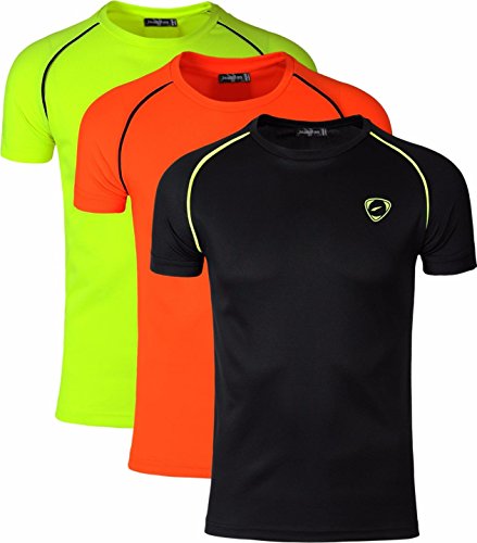 jeansian Men's 3 Packs Athletic Quick Dry Short Sleeve Sport T-Shirt Tshirts Tees LSL182