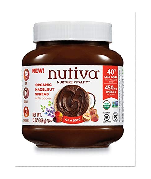 Book Cover Nutiva Certified Organic, non-GMO, Vegan Hazelnut Spread with Cocoa, Chia and Flaxseed, Classic Chocolate, 13-ounce