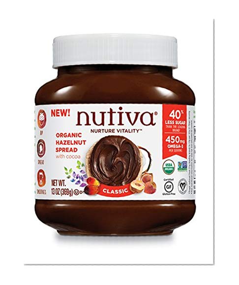 Nutiva Certified Organic, non-GMO, Vegan Hazelnut Spread with Cocoa, Chia and Flaxseed, Classic Chocolate, 13-ounce