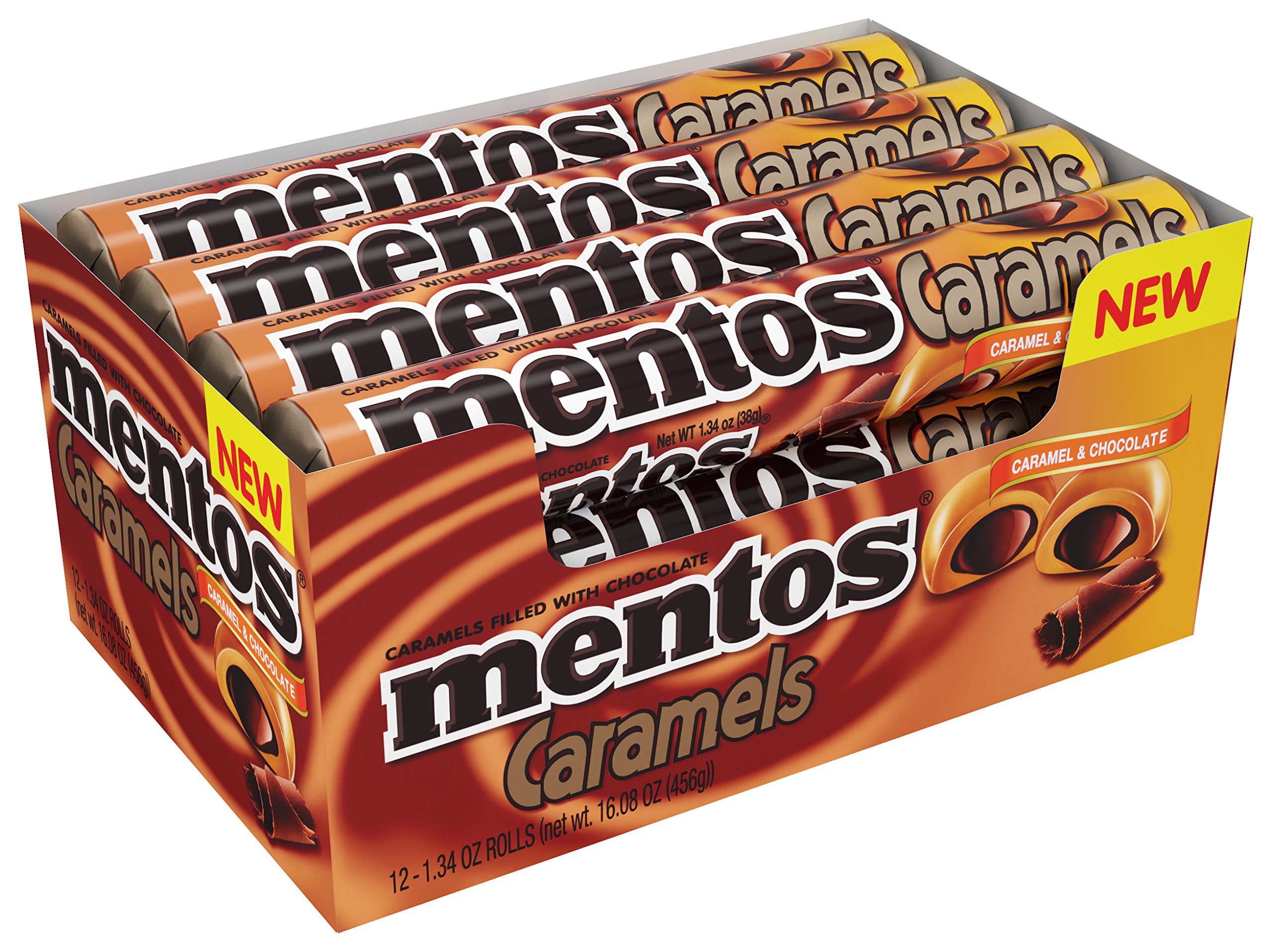 Book Cover MENTOS CANDY ROLL, CARAMEL & CHOCOLATE, NON MELTING, 1.34 Ounce (Pack of 12)