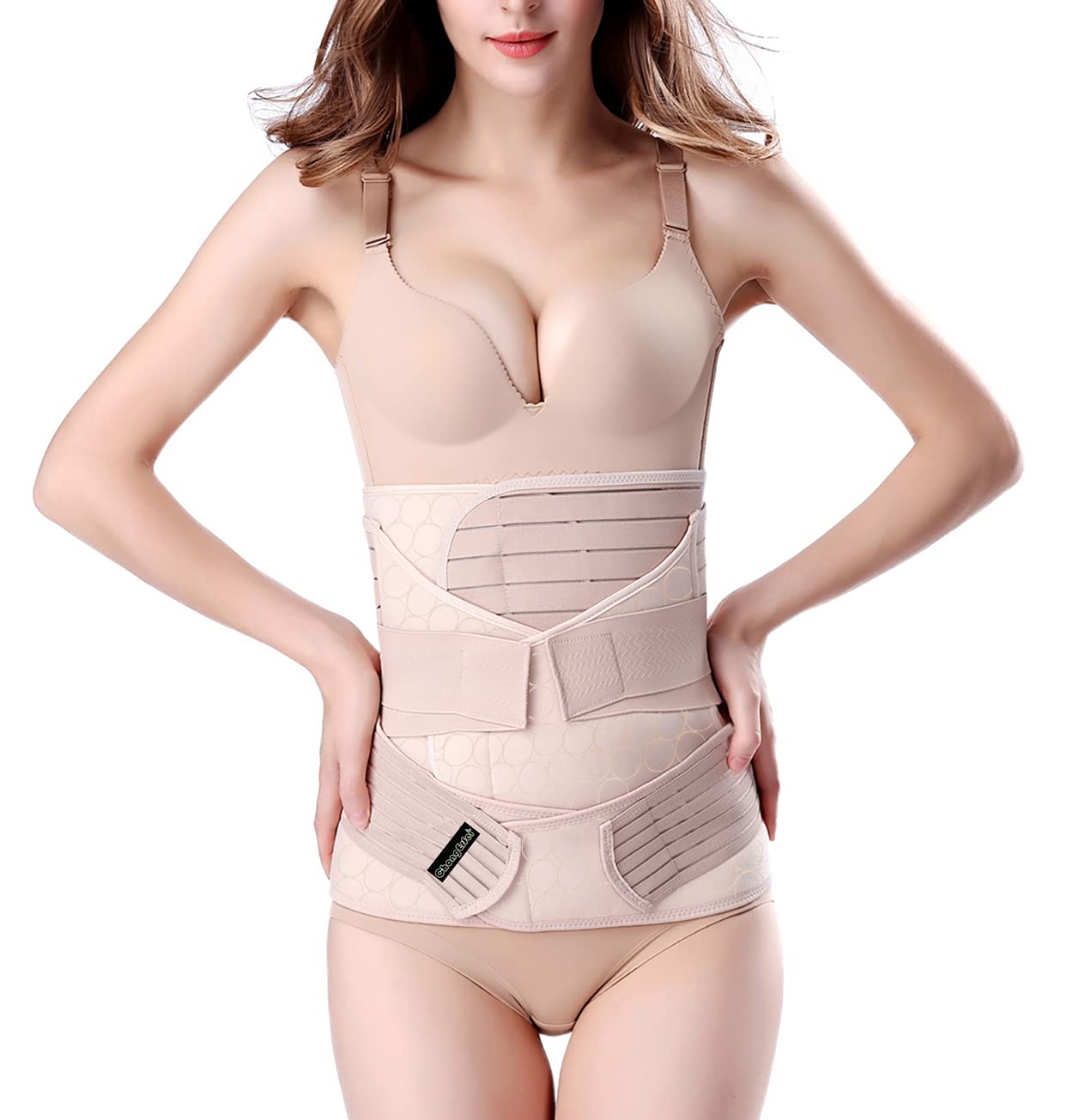 Book Cover ChongErfei 3 in 1 Postpartum Support - Recovery Belly/waist/pelvis Belt Shapewear Slimming Girdle, Beige, One Size Beige One Size (Pack of 1)