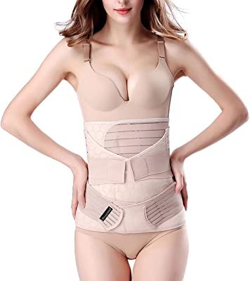 Book Cover 3 in 1 Postpartum Support - Recovery Belly/waist/pelvis Belt Shapewear Slimming Girdle, Beige, One Size