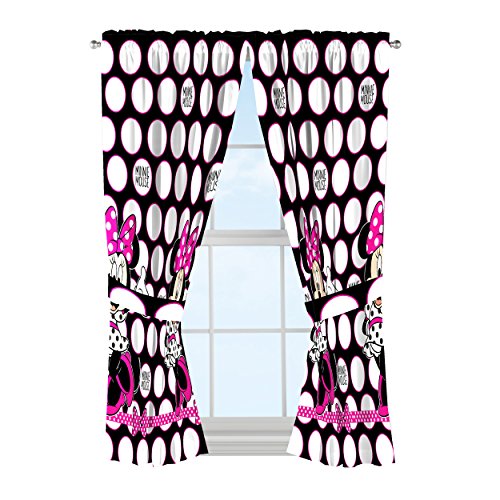 Book Cover Disney Minnie Mouse Dots Are New Black Microfiber 4 Piece Curtain Panel & Tie Back