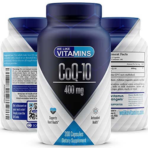 We Like Vitamins CoQ10 400mg Per Serving - 200 Capsules CoQ-10 - Vegetarian Capsule - Antioxidant Co Q-10 Coenzyme