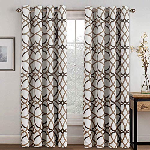 Book Cover H.VERSAILTEX Thermal Insulated Blackout Grommet Curtain Drapes for Living Room-52 inch Width by 84 inch Length-Set of 2 Panels-Taupe and Brown Geo Pattern