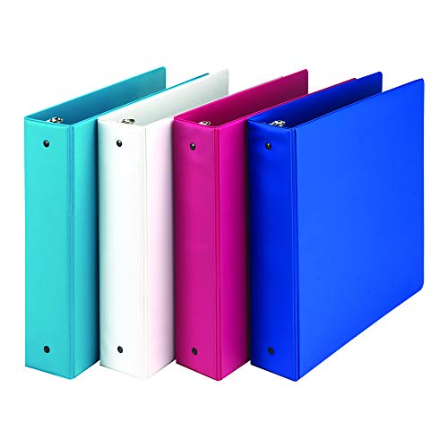 Samsill Fashion Color 3 Ring Storage Binders, 2 Inch Round Ring, Assorted Colors May Vary (Blue Coconut, White, Dragon Fruit, Blueberry), Bulk Binders - 4 Pack