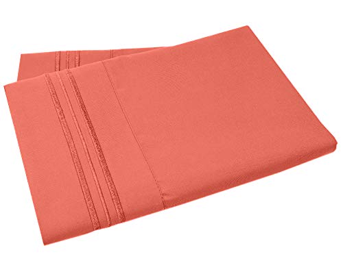 Mezzati Luxury Two Pillow Cases â€“ Soft and Comfortable 1800 Prestige Collection â€“ Brushed Microfiber Bedding (Orange Rust, Set of 2 Standard Size Pillow Cases)