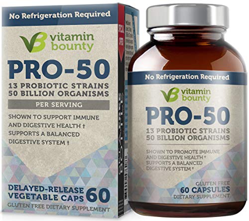 Book Cover Vitamin Bounty Pro 50 Probiotic with Prebiotics - 13 Strains, 50 Billion CFU, for Gut and Digestive Health with Delayed Release EmbocapsTM & Fermented Greens