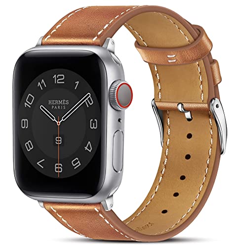 Book Cover Marge Plus Compatible with Apple Watch Band Series SE 7 6 5 4 3 2 1 45mm 41mm 44mm 40mm 42mm 38mm, Genuine Leather Replacement Band for iWatch, Leather Apple Watch Strap for Women & Men, Brown